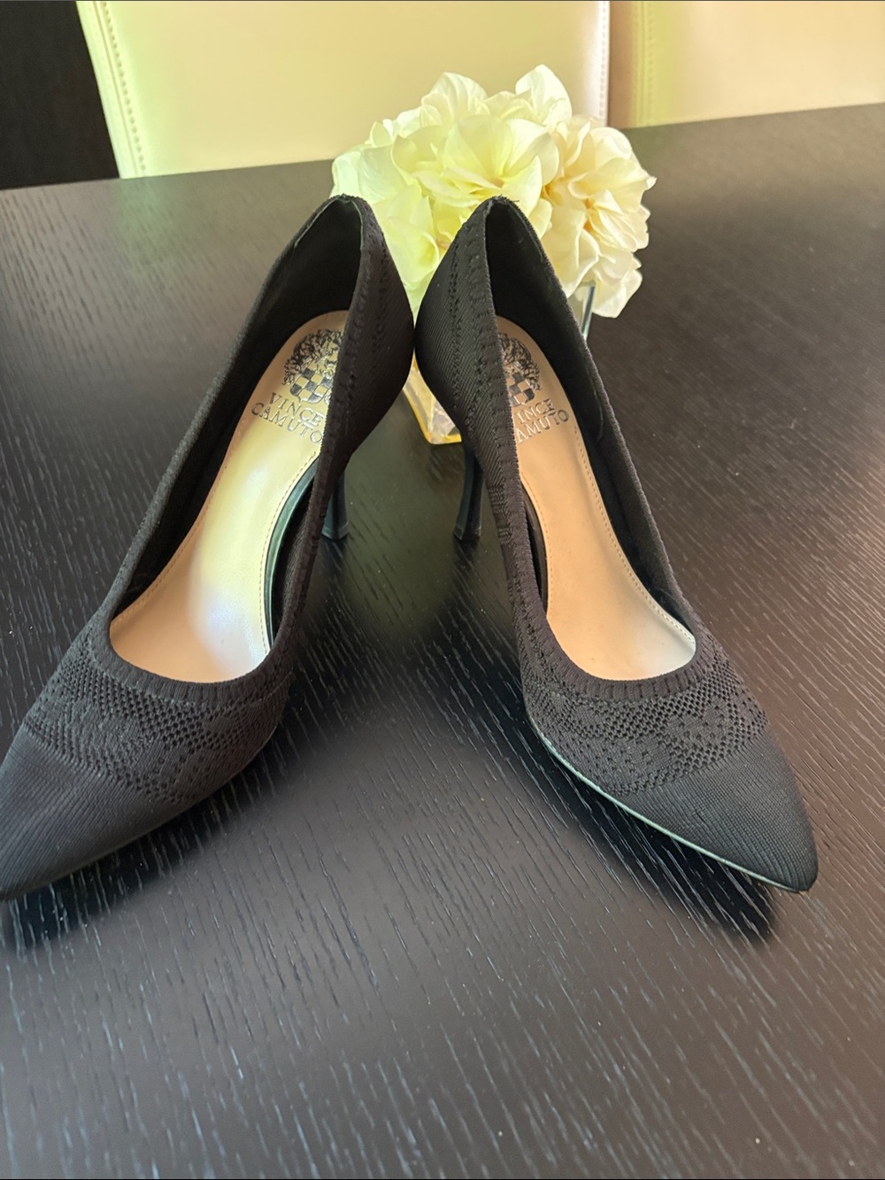 Vince Camuto Black Pointed Knit Stiletto Pumps